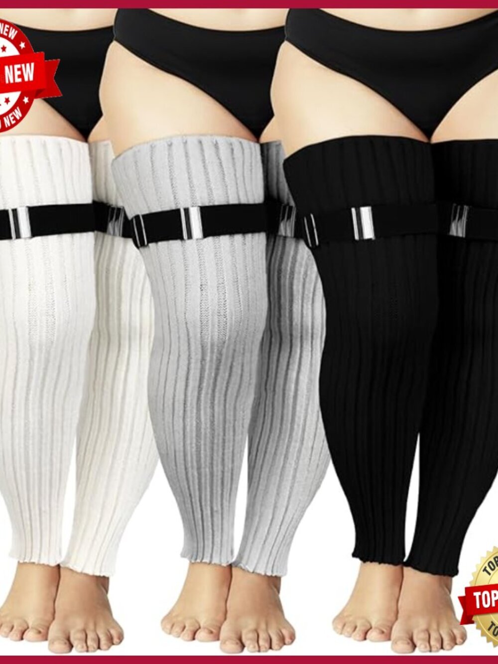 3 Pairs Plus Size Leg Warmers Thigh High Socks Extra Long Knit Footless